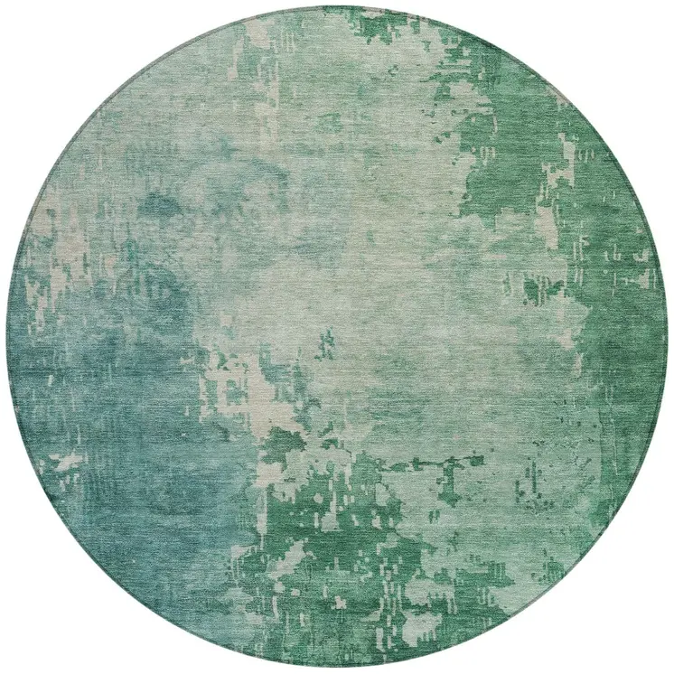 8' Emerald Round Abstract Washable Indoor Outdoor Area Rug