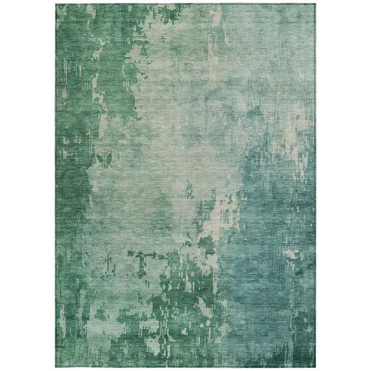 8' X 10' Emerald Abstract Washable Indoor Outdoor Area Rug
