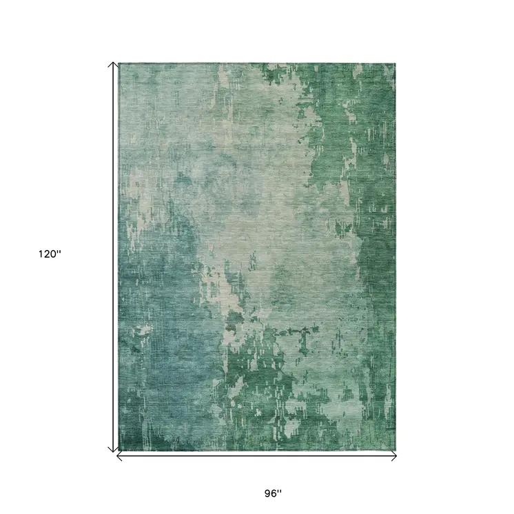 8' X 10' Emerald Abstract Washable Indoor Outdoor Area Rug