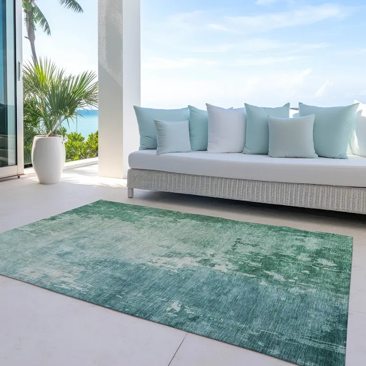 8' X 10' Emerald Abstract Washable Indoor Outdoor Area Rug