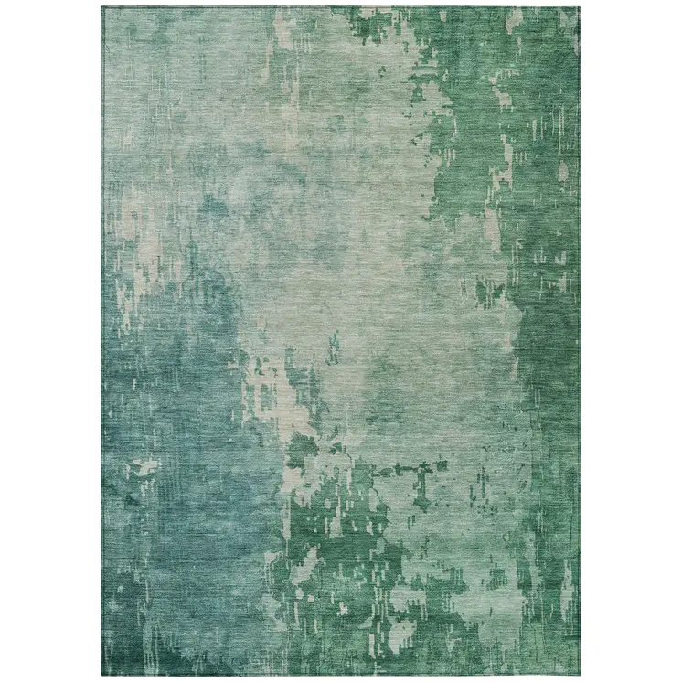 8' X 10' Emerald Abstract Washable Indoor Outdoor Area Rug
