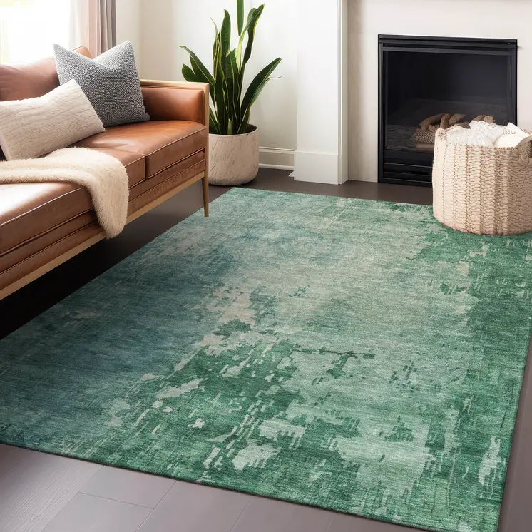 8' X 10' Emerald Abstract Washable Indoor Outdoor Area Rug