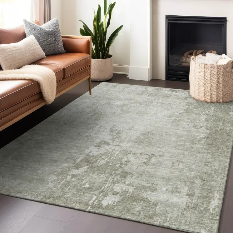 3' X 5' Linen Abstract Washable Indoor Outdoor Area Rug
