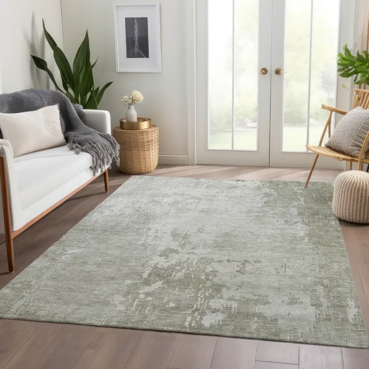 3' X 5' Linen Abstract Washable Indoor Outdoor Area Rug