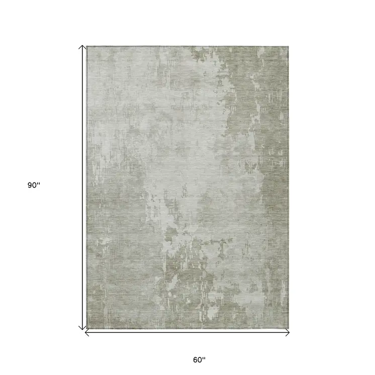 5' X 8' Linen Abstract Washable Indoor Outdoor Area Rug