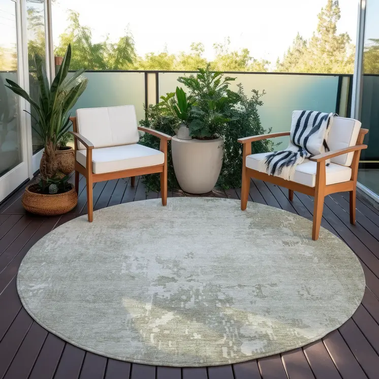 8' Linen Round Abstract Washable Indoor Outdoor Area Rug