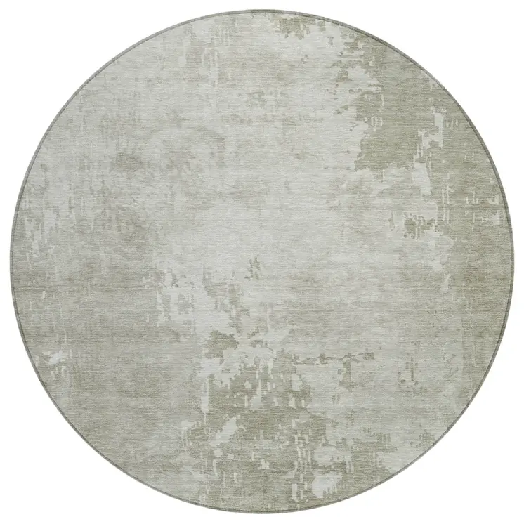 8' Linen Round Abstract Washable Indoor Outdoor Area Rug