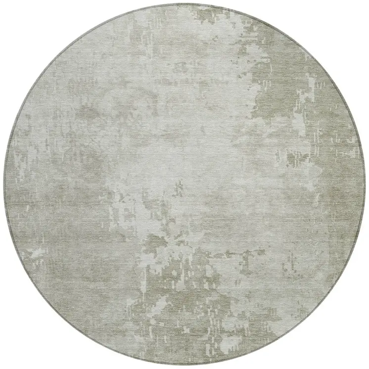 8' Linen Round Abstract Washable Indoor Outdoor Area Rug
