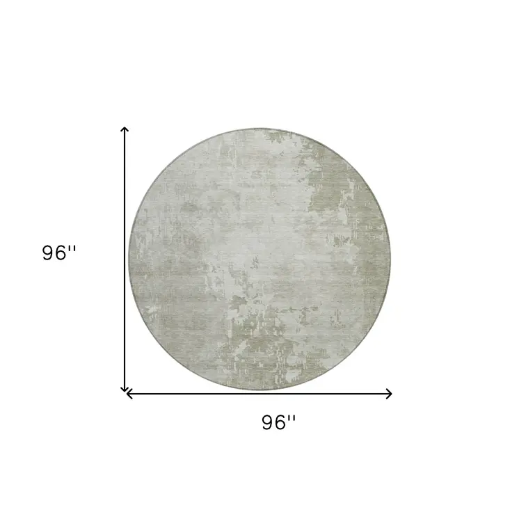 8' Linen Round Abstract Washable Indoor Outdoor Area Rug