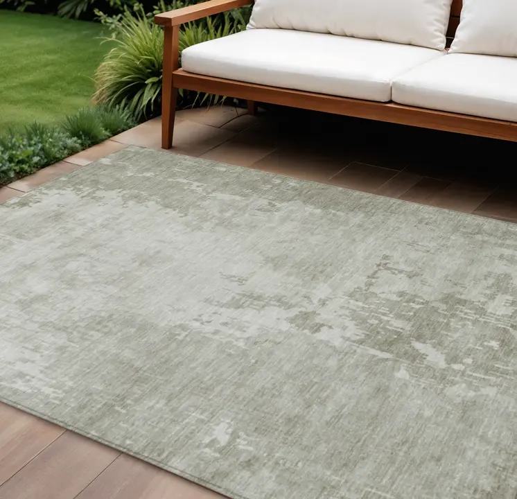 9' X 12' Linen Abstract Washable Indoor Outdoor Area Rug