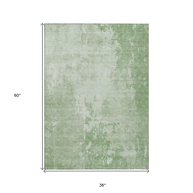 3' X 5' Mint Green Abstract Washable Indoor Outdoor Area Rug