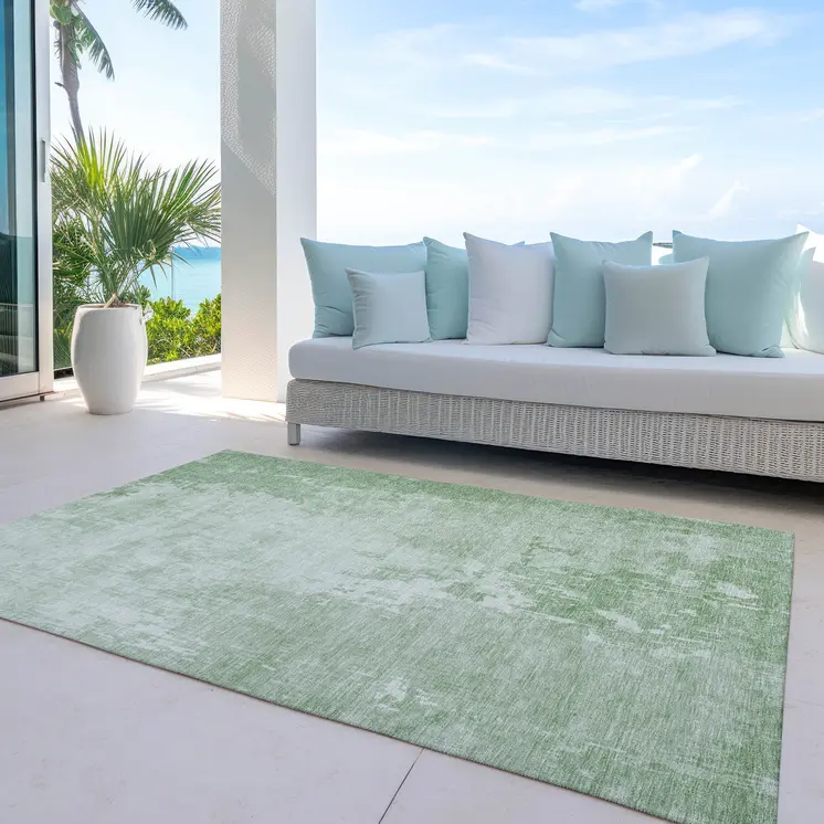 3' X 5' Mint Green Abstract Washable Indoor Outdoor Area Rug