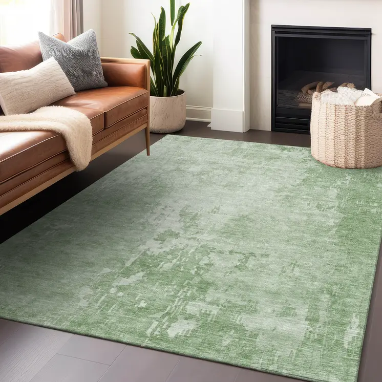 3' X 5' Mint Green Abstract Washable Indoor Outdoor Area Rug