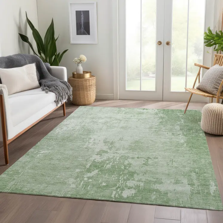 3' X 5' Mint Green Abstract Washable Indoor Outdoor Area Rug