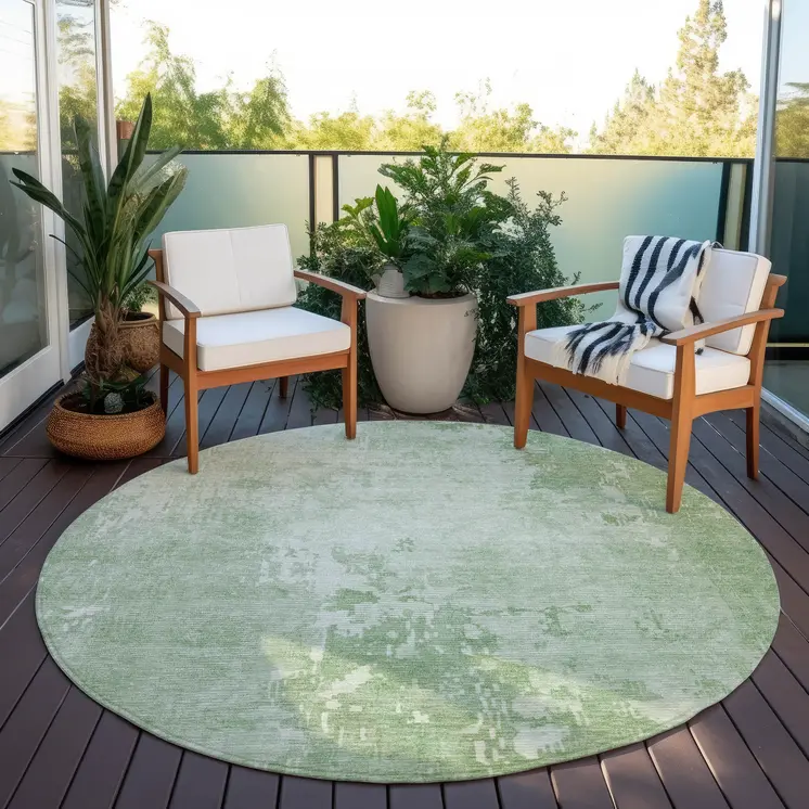 8' Mint Green Round Abstract Washable Indoor Outdoor Area Rug