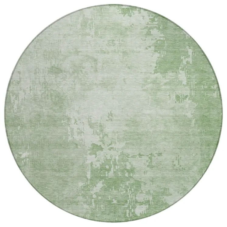 8' Mint Green Round Abstract Washable Indoor Outdoor Area Rug