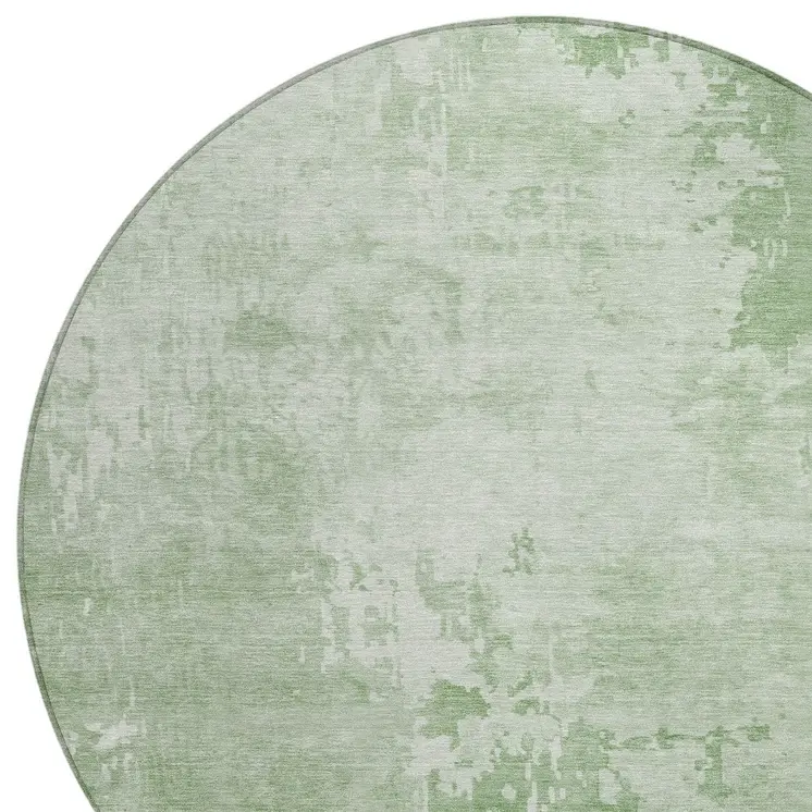 8' Mint Green Round Abstract Washable Indoor Outdoor Area Rug