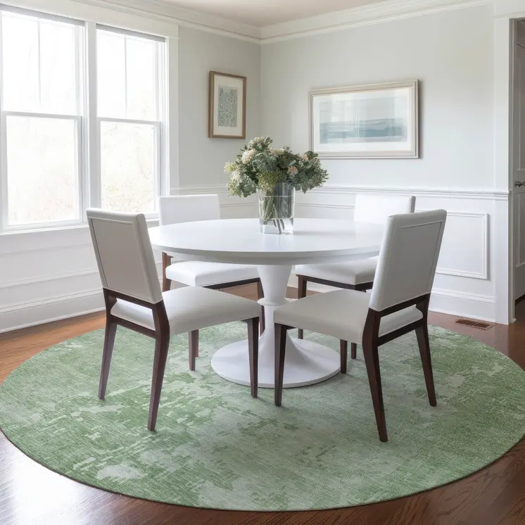 8' Mint Green Round Abstract Washable Indoor Outdoor Area Rug