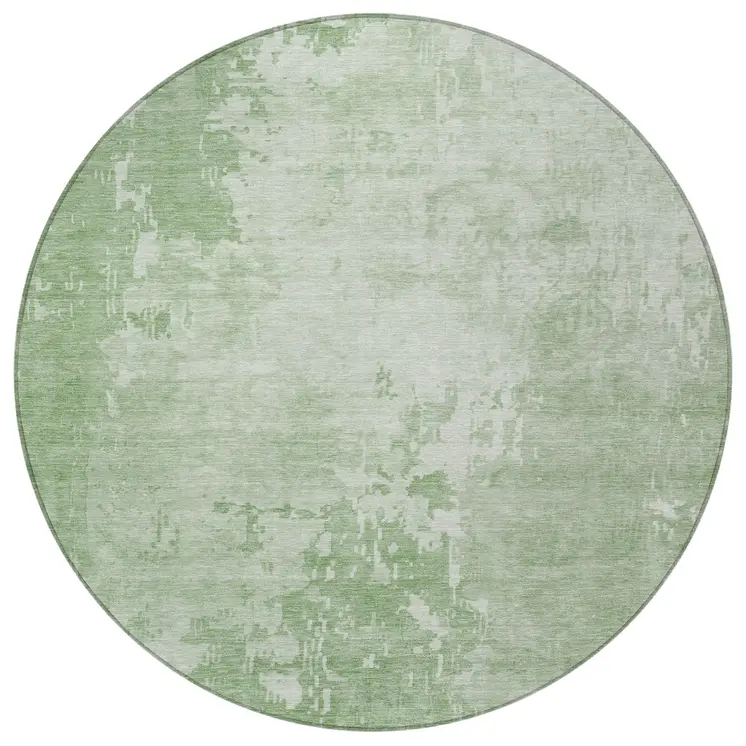 8' Mint Green Round Abstract Washable Indoor Outdoor Area Rug