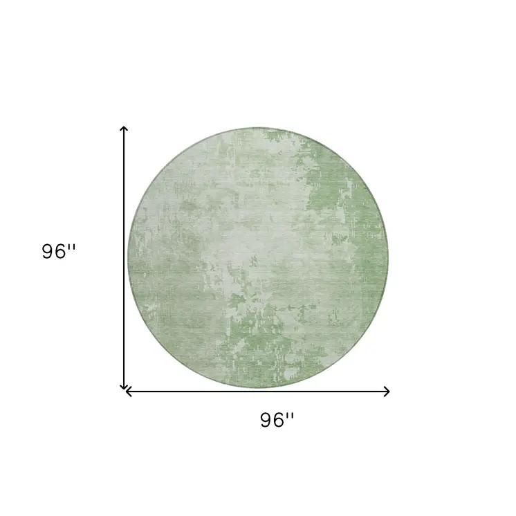 8' Mint Green Round Abstract Washable Indoor Outdoor Area Rug