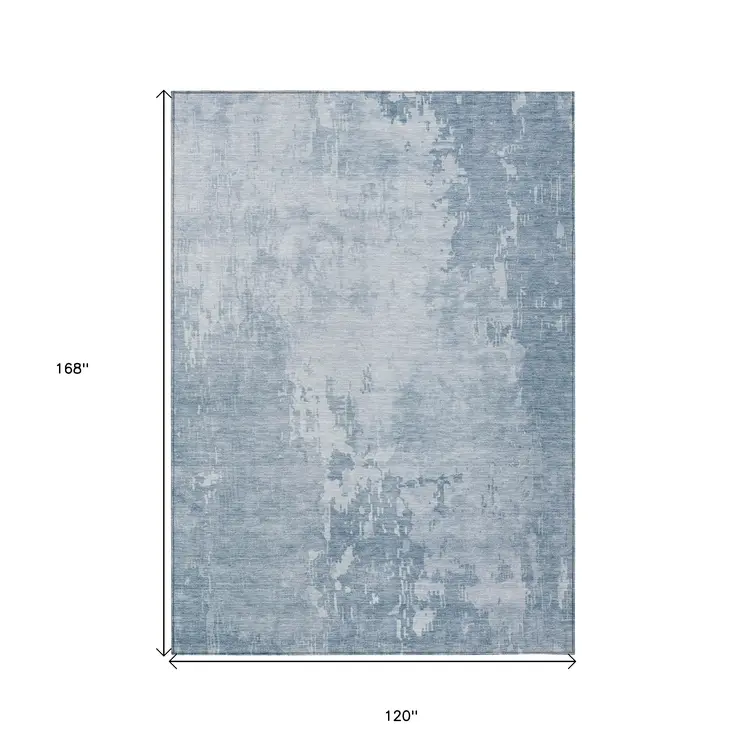 10' X 14' Sky Blue Abstract Washable Indoor Outdoor Area Rug
