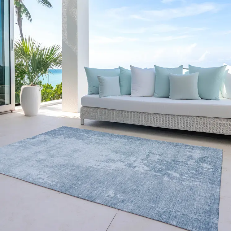 10' X 14' Sky Blue Abstract Washable Indoor Outdoor Area Rug