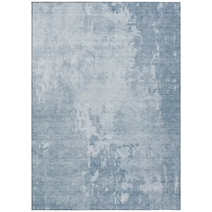 10' X 14' Sky Blue Abstract Washable Indoor Outdoor Area Rug