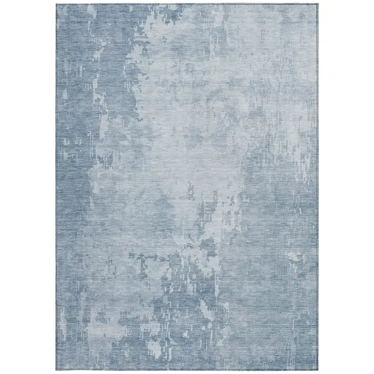10' X 14' Sky Blue Abstract Washable Indoor Outdoor Area Rug