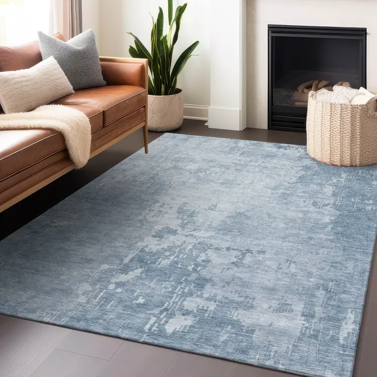 10' X 14' Sky Blue Abstract Washable Indoor Outdoor Area Rug