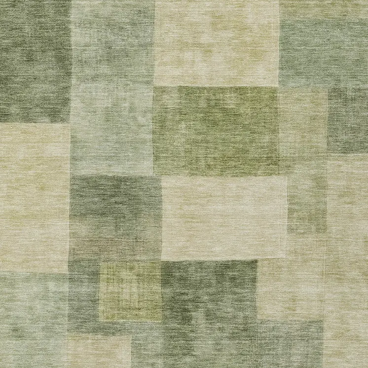 3' X 5' Artichoke Green Geometric Washable Indoor Outdoor Area Rug