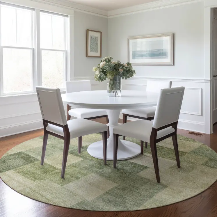8' Artichoke Green Round Geometric Washable Indoor Outdoor Area Rug