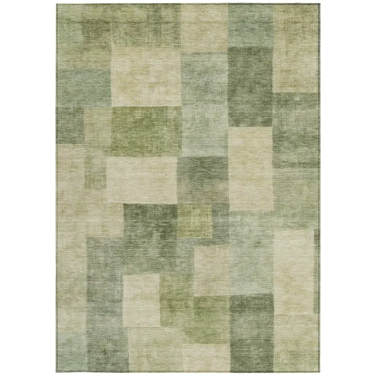 8' X 10' Artichoke Green Geometric Washable Indoor Outdoor Area Rug