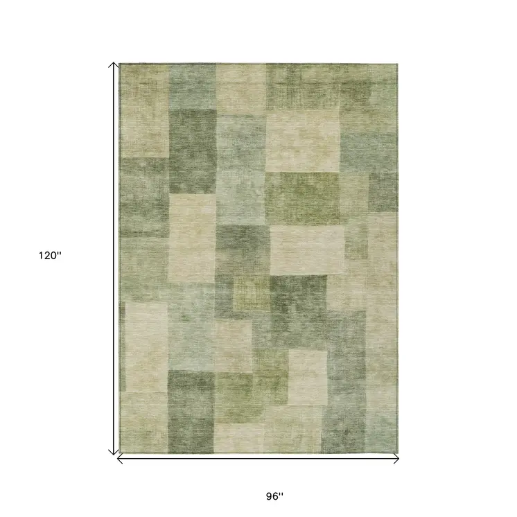 8' X 10' Artichoke Green Geometric Washable Indoor Outdoor Area Rug