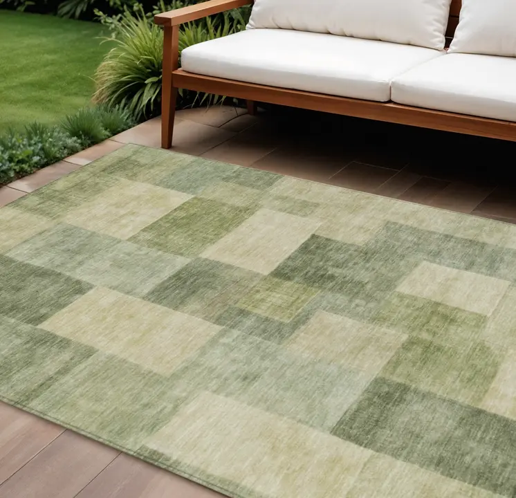 8' X 10' Artichoke Green Geometric Washable Indoor Outdoor Area Rug