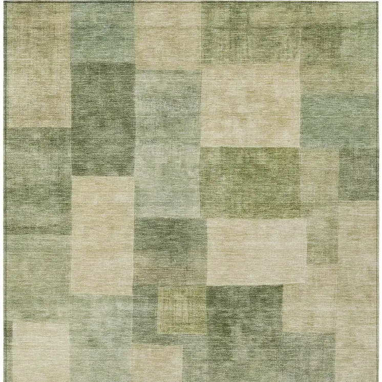 8' X 10' Artichoke Green Geometric Washable Indoor Outdoor Area Rug