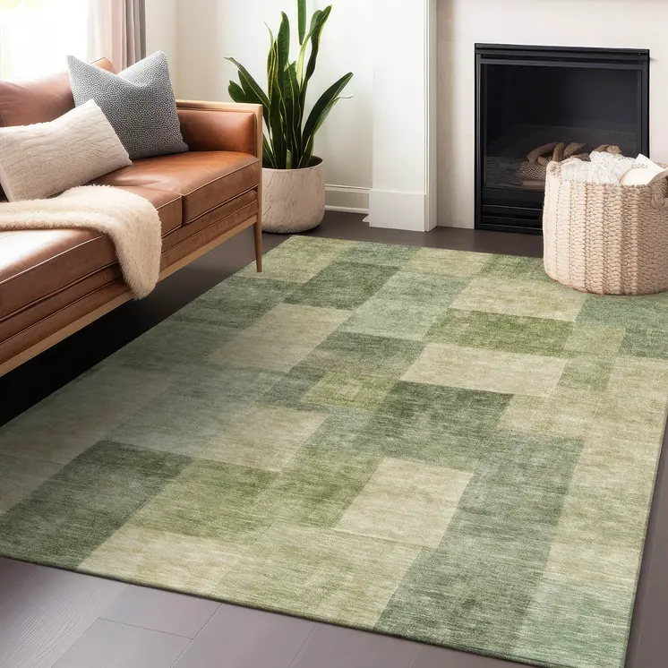 8' X 10' Artichoke Green Geometric Washable Indoor Outdoor Area Rug