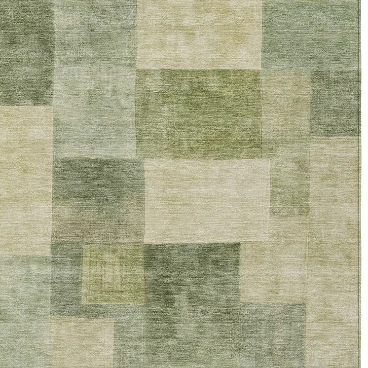 9' X 12' Artichoke Green Geometric Washable Indoor Outdoor Area Rug