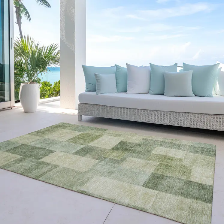 10' X 14' Artichoke Green Geometric Washable Indoor Outdoor Area Rug