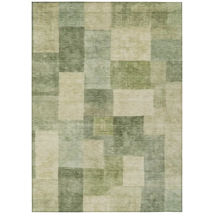 10' X 14' Artichoke Green Geometric Washable Indoor Outdoor Area Rug