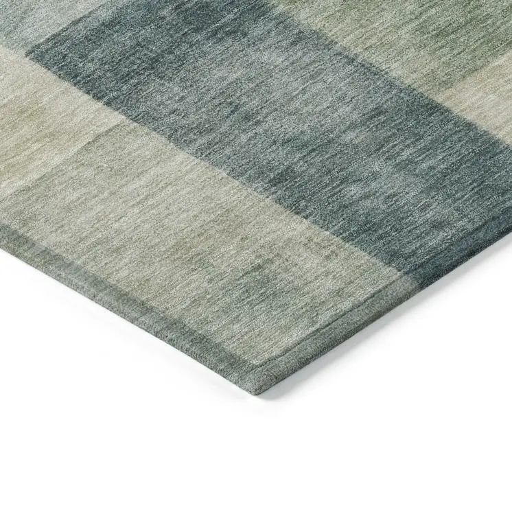 8' Blue Round Geometric Washable Indoor Outdoor Area Rug