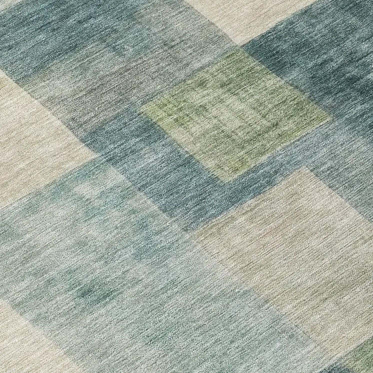 8' Blue Round Geometric Washable Indoor Outdoor Area Rug