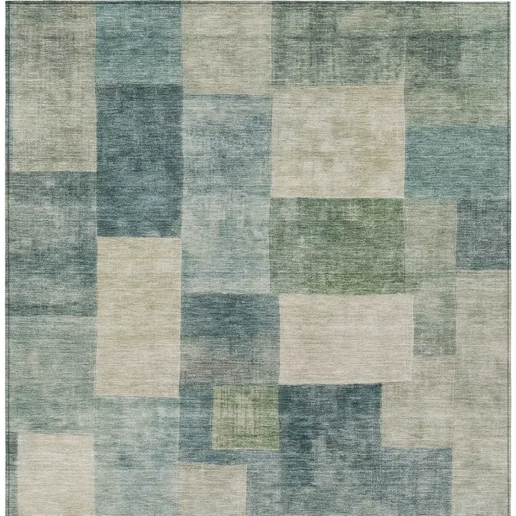 9' X 12' Blue Geometric Washable Indoor Outdoor Area Rug