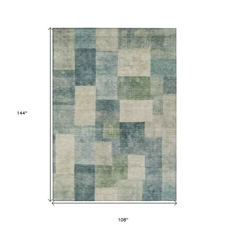 9' X 12' Blue Geometric Washable Indoor Outdoor Area Rug
