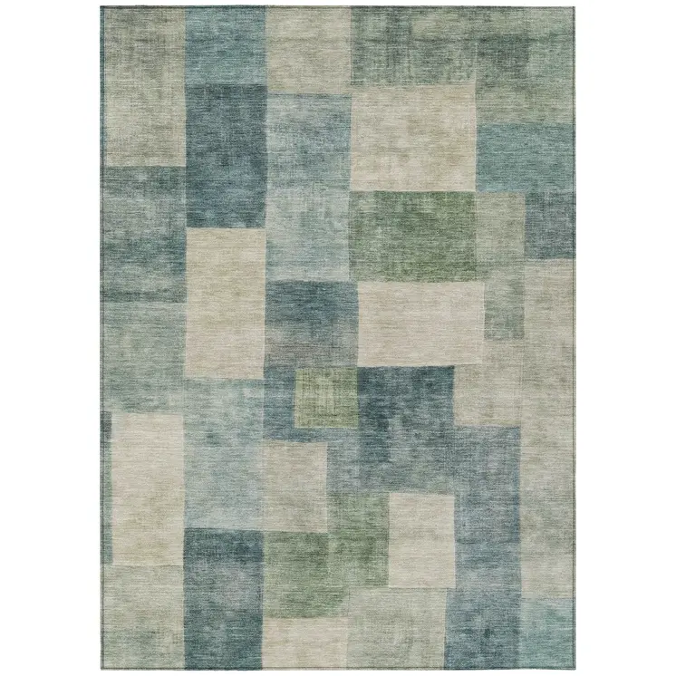 9' X 12' Blue Geometric Washable Indoor Outdoor Area Rug
