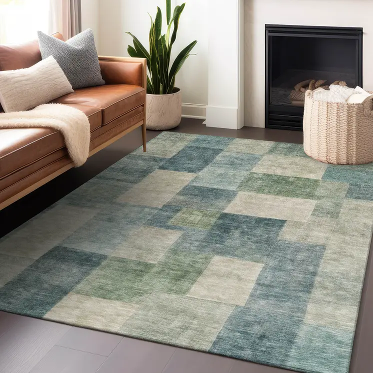 9' X 12' Blue Geometric Washable Indoor Outdoor Area Rug