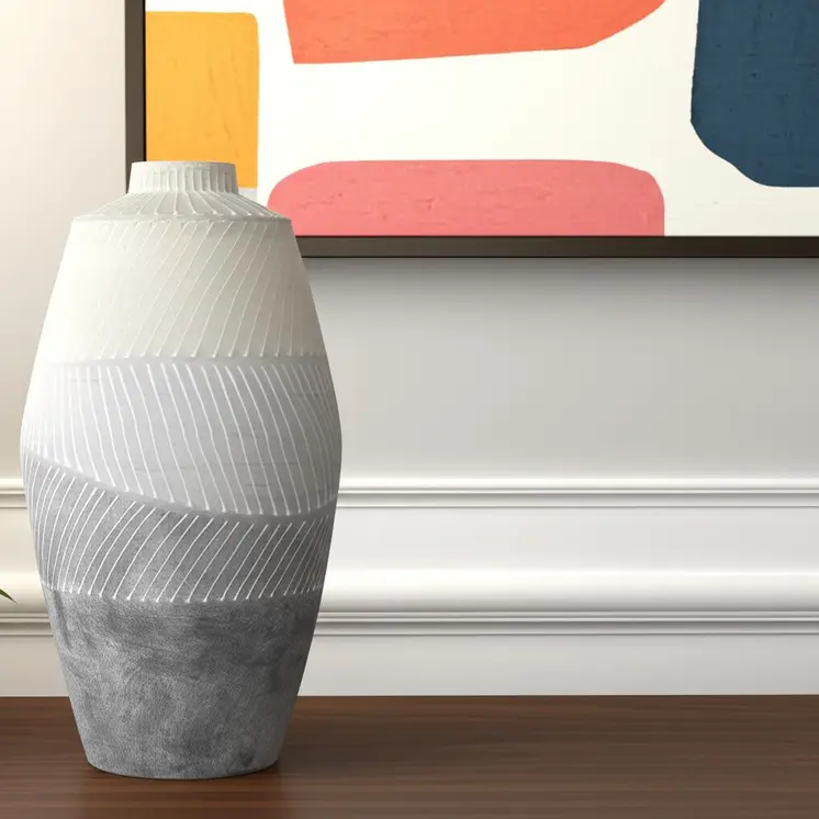 17" Gray Round Ceramic Table Vase