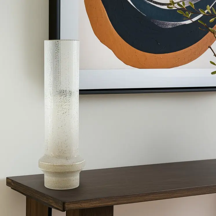 19" Gold And White Cylinder Metal Table Vase