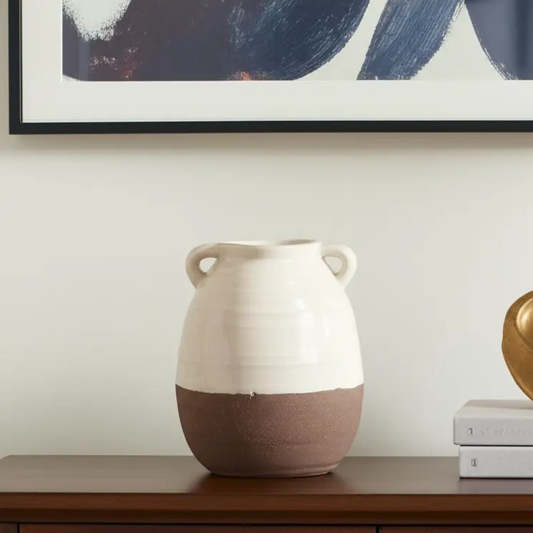 11" Cream Amphora Ceramic Table Vase