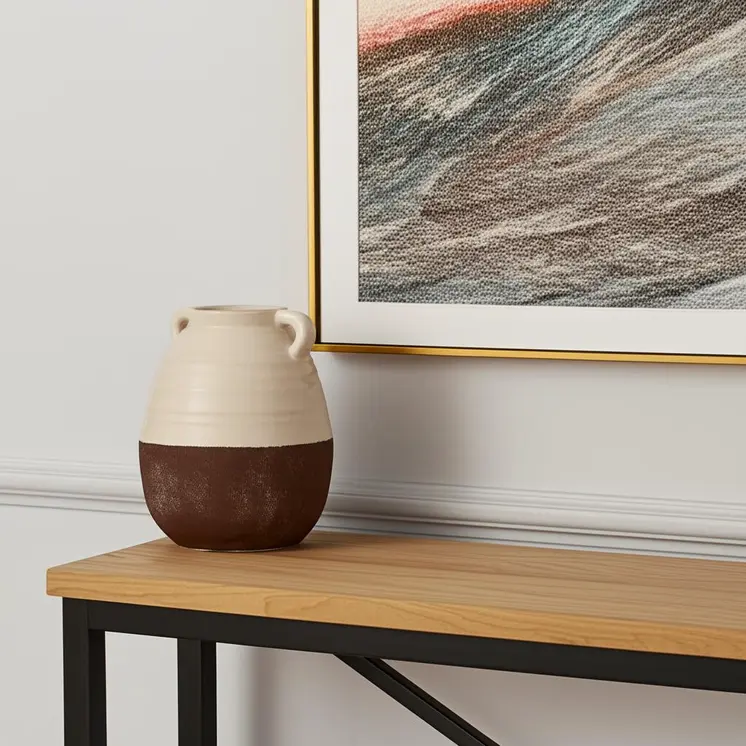 14" Brown Amphora Ceramic Table Vase