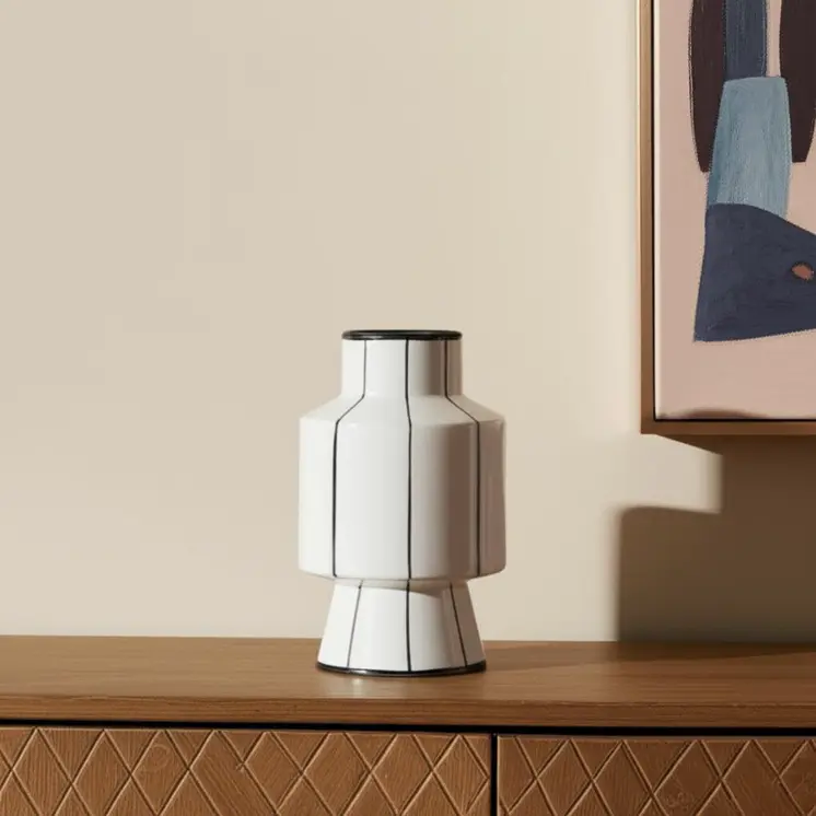 13" White Cylinder Ceramic Table Vase